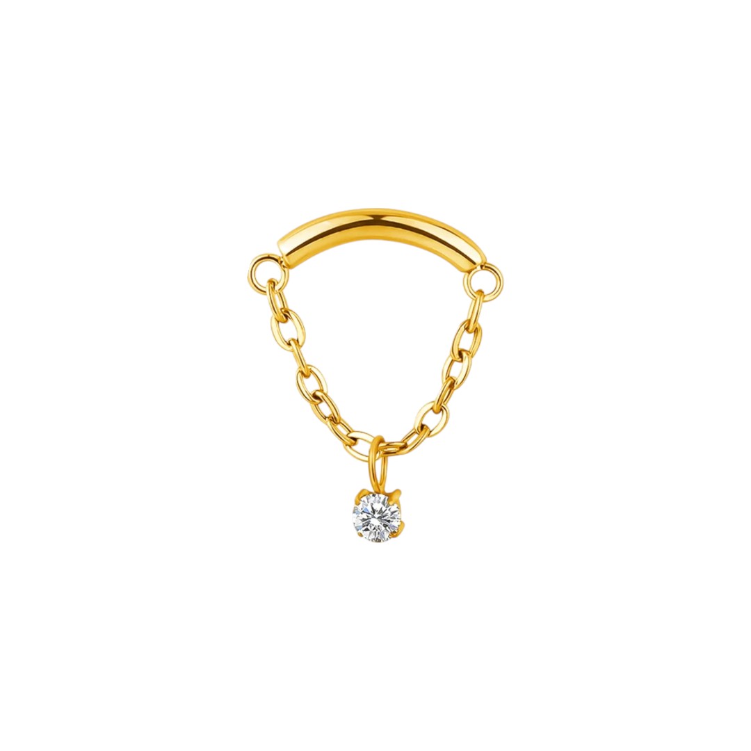 Implant Grade ASTM F136 Titanium Chain Hangs Curved Bar With CZ Center Labret Push In