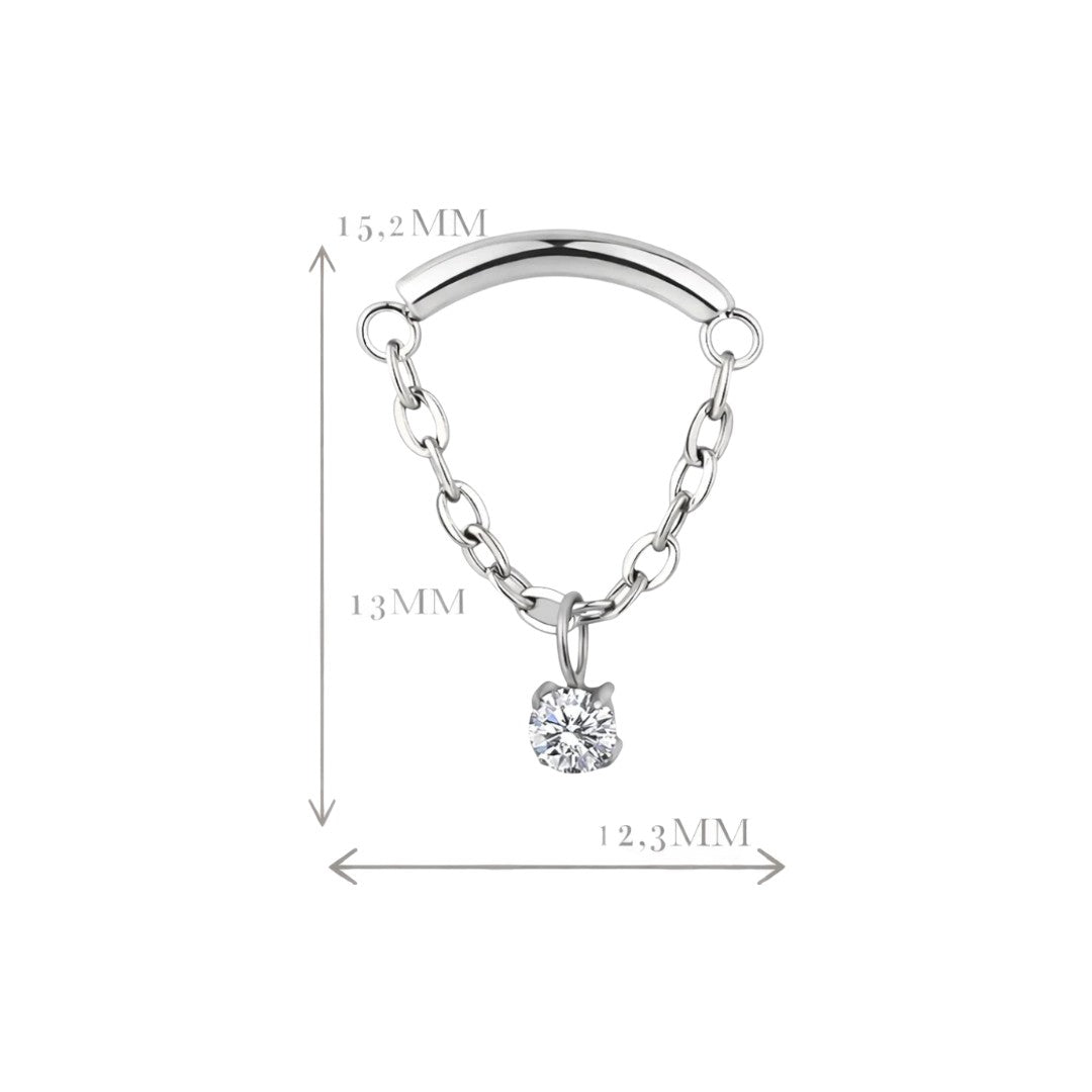 Implant Grade ASTM F136 Titanium Chain Hangs Curved Bar With CZ Center Labret Push In