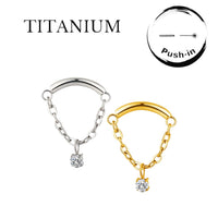 Implant Grade ASTM F136 Titanium Chain Hangs Curved Bar With CZ Center Labret Push In