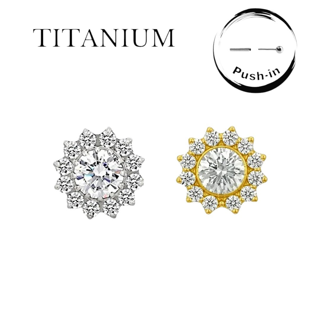Implant Grade ASTM F136 Titanium Bezel CZ Flower Push In Labret
