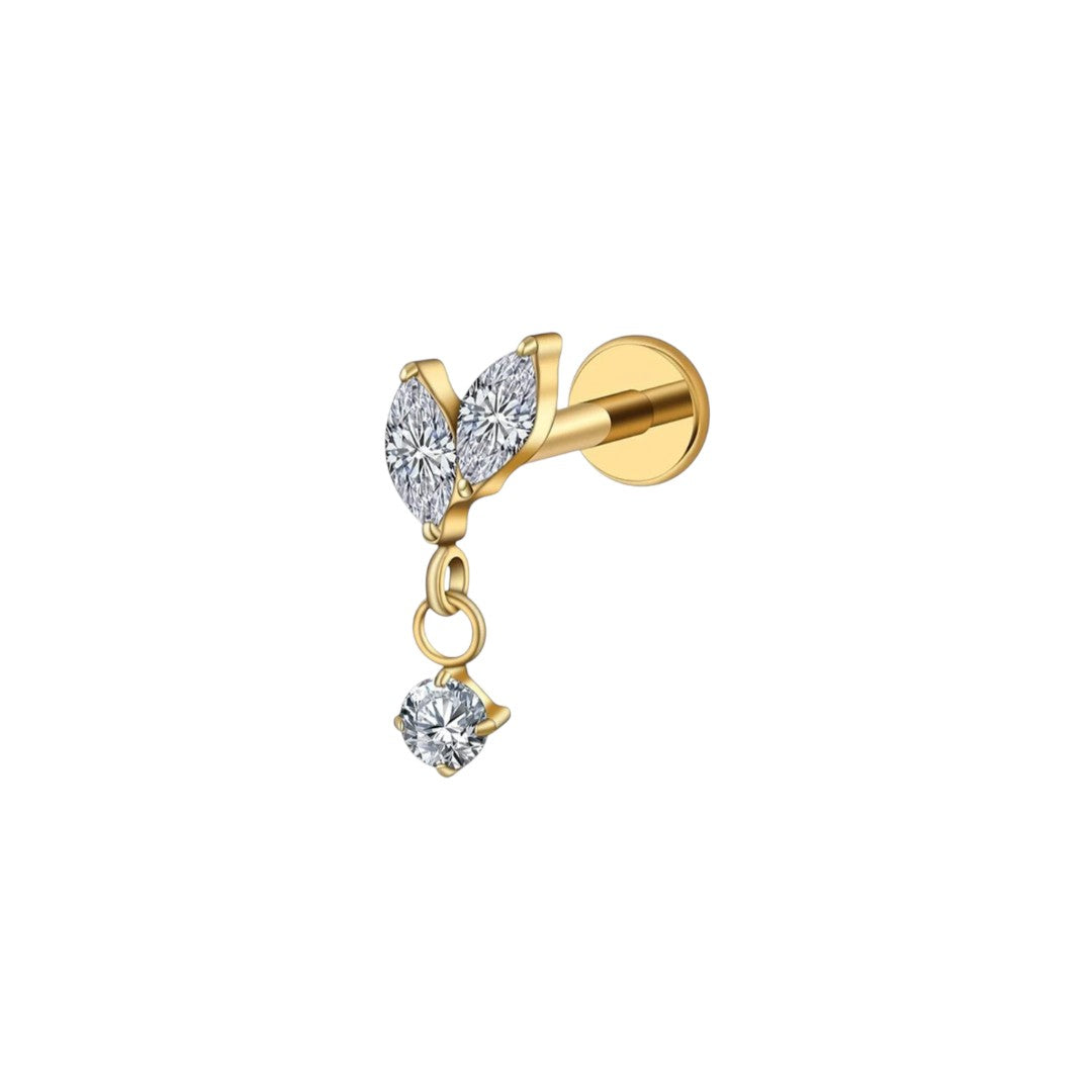 Implant Grade ASTM F136 Titanium  2 Marquise CZ With CZ Dangle Labret Push In