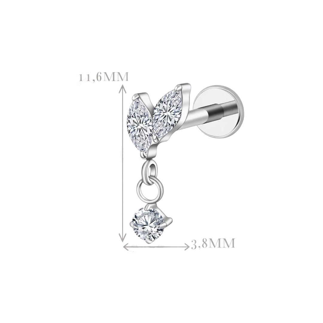 Implant Grade ASTM F136 Titanium  2 Marquise CZ With CZ Dangle Labret Push In