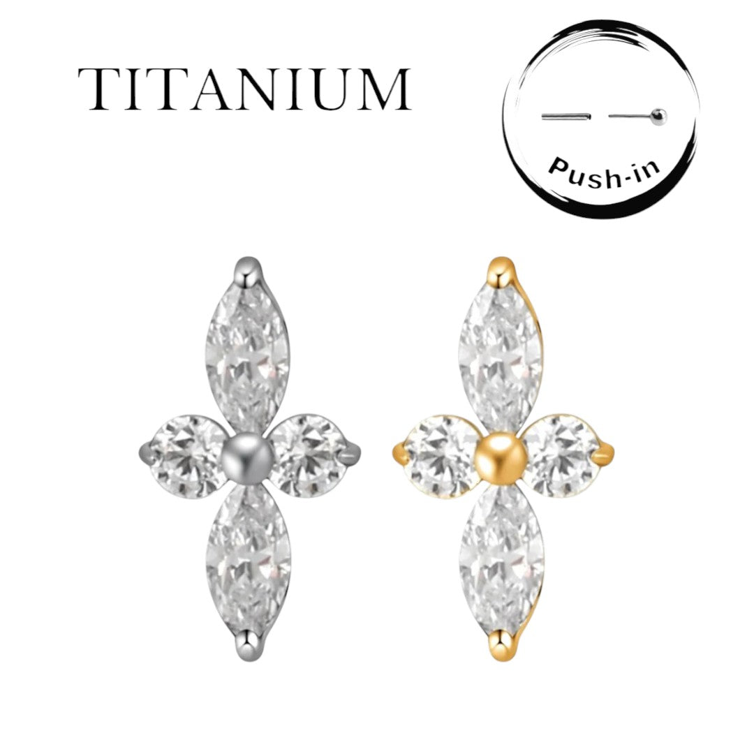 Implant Grade ASTM F136 Titanium 2 Marquise CZ 2 Round CZ Push In Labret