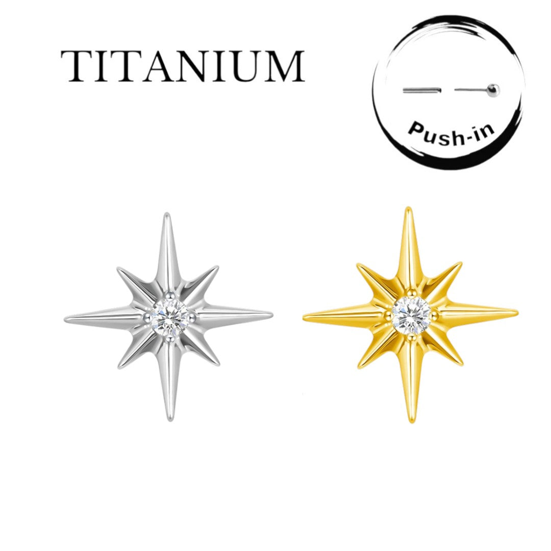 Implant Grade ASTM F136 Titanium Star Stone Labret Push In