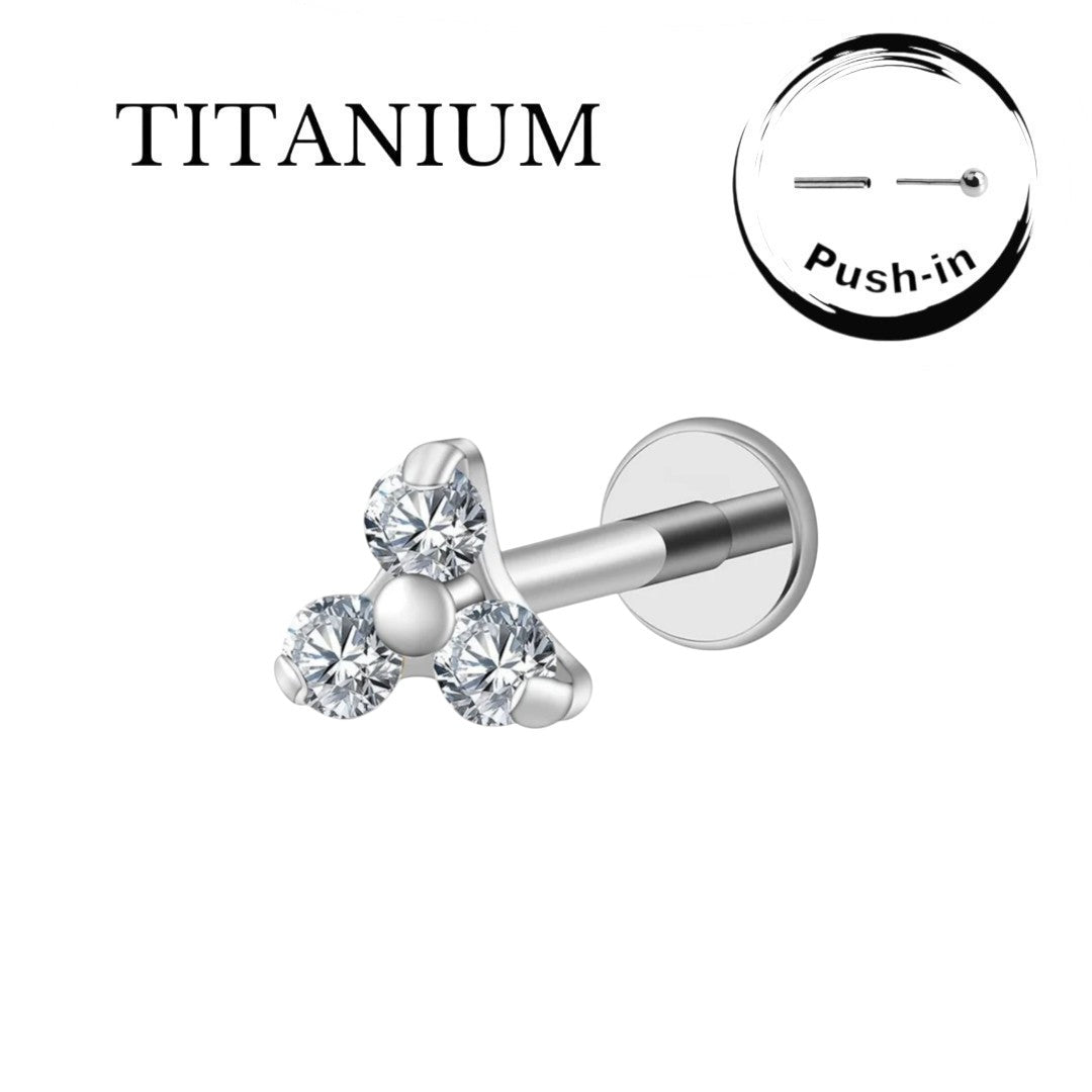 Implant Grade ASTM F136 Titanium 3 Stones Triangle Top Push In Labret