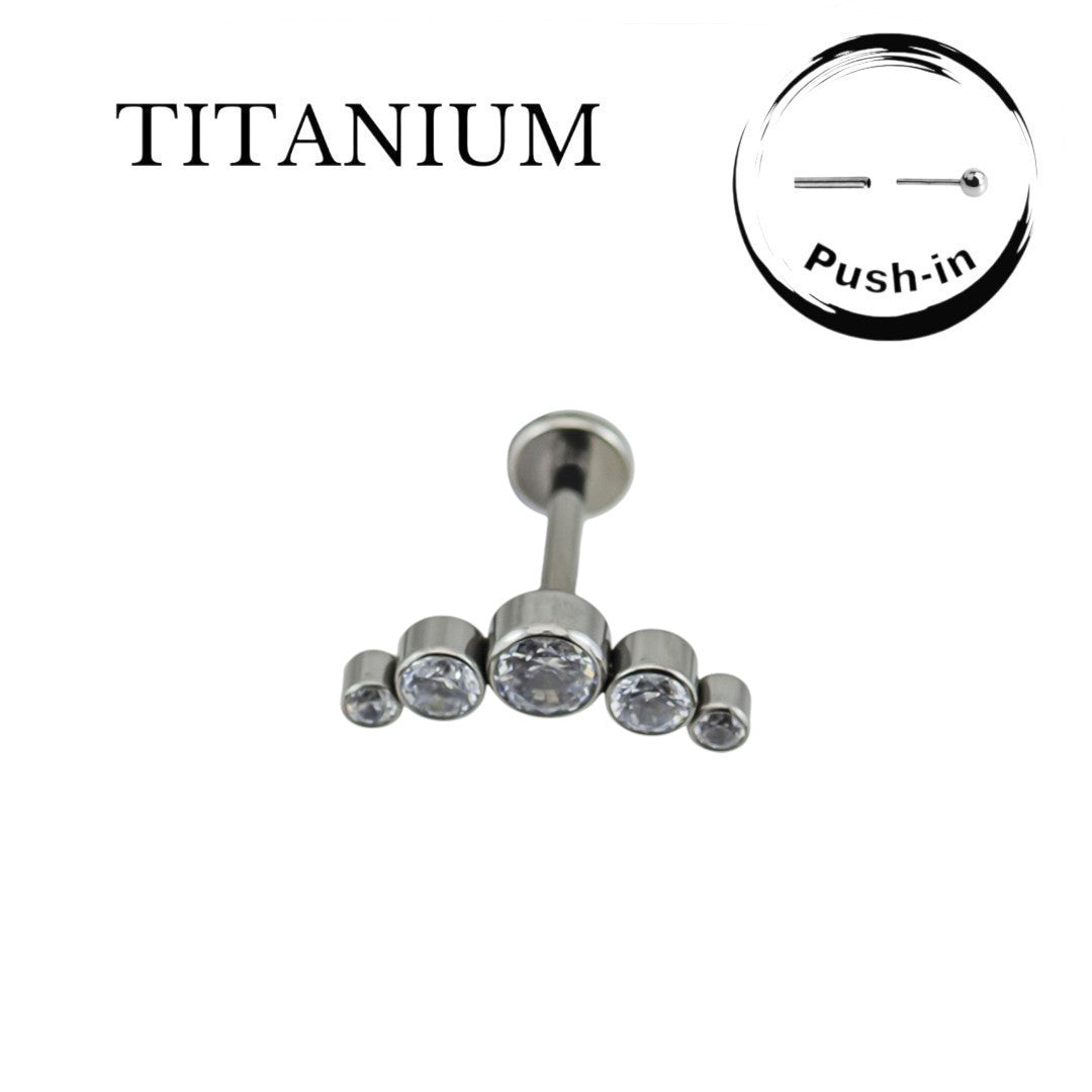 Implant Grade ASTM F136 Titanium 5 Stones Fan Top Push In Labret