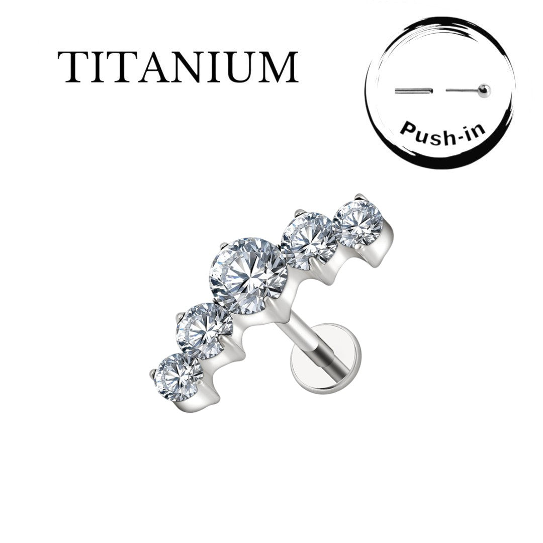 Implant Grade ASTM F136 Titanium 5 Big Stones Fan Top Push In Labret