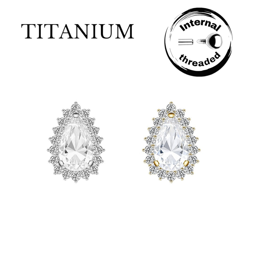 Implant Grade ASTM F136 Titanium Labret Teardrop With Stones Around