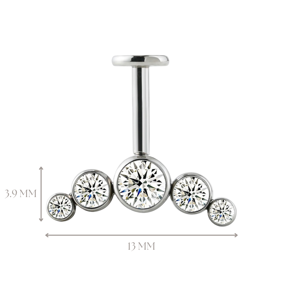Implant Grade ASTM F136 Titanium Hidden Helix Five Stones Internaly Threaded Labret