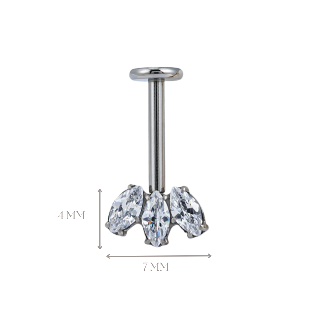 Implant Grade ASTM F136 Titanium Hidden Helix Oval Three Internaly Threaded Labret