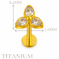 Implant Grade ASTM F136 Titanium Three Stones Big Internaly Threaded Labret