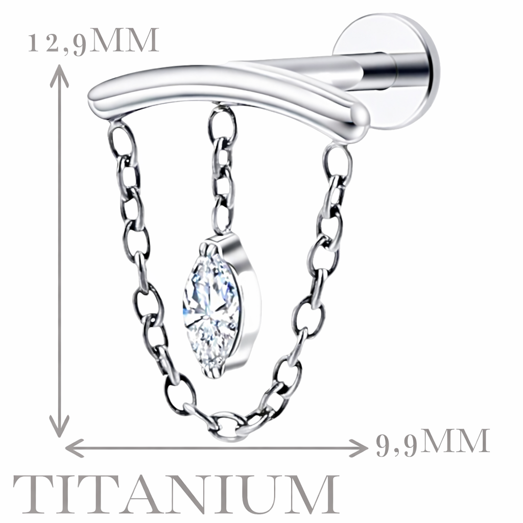 Implant Grade ASTM F136 Titanium Hidden Helix Chain Stone Internaly Threaded Labret