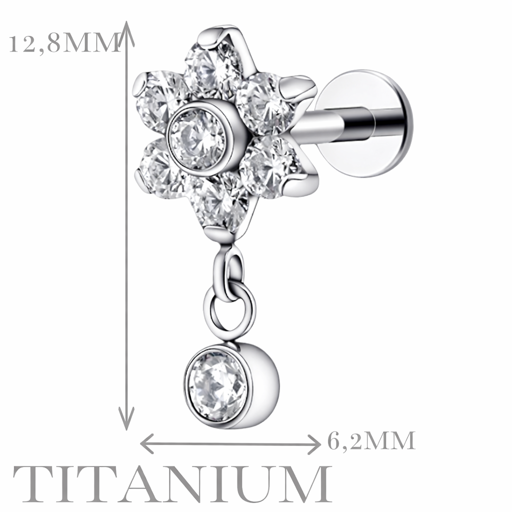Implant Grade ASTM F136 Titanium Flower Pendant Stone Internaly Threaded Labret