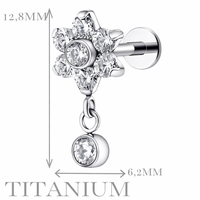 Implant Grade ASTM F136 Titanium Flower Pendant Stone Internaly Threaded Labret