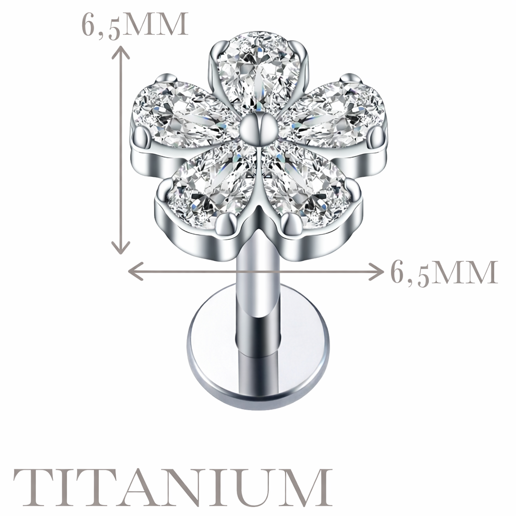 Implant Grade ASTM F136 Titanium Stones Flower Internaly Threaded Labret