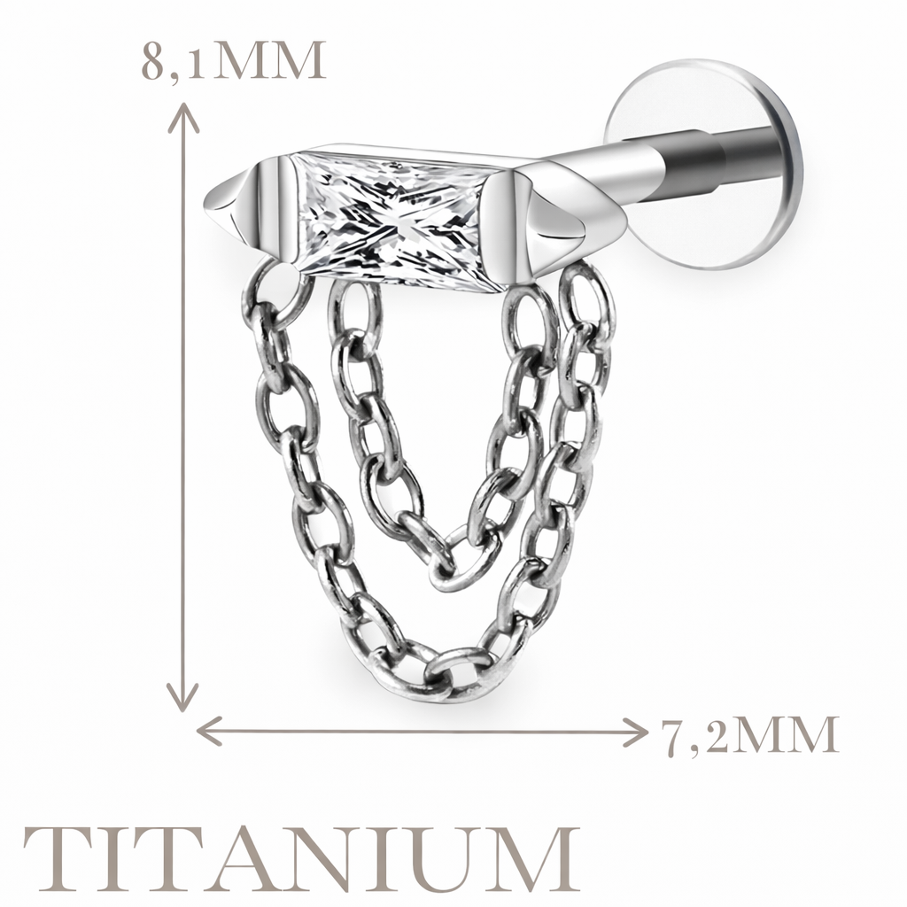 Implant Grade ASTM F136 Titanium Stone With Chain Internaly Threaded Labret