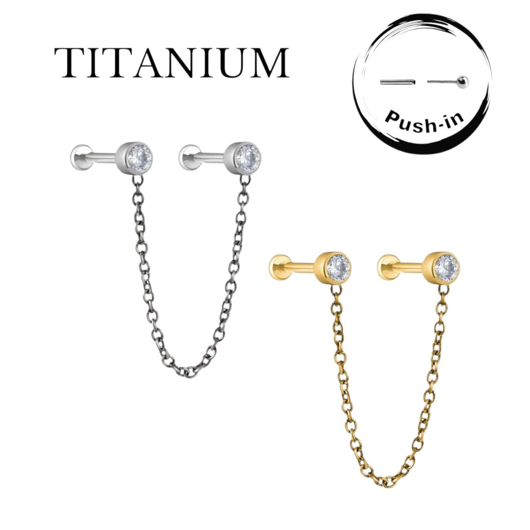 Implant Grade ASTM F136 Titanium Chain Double Stone Push Inn Threadless Labret