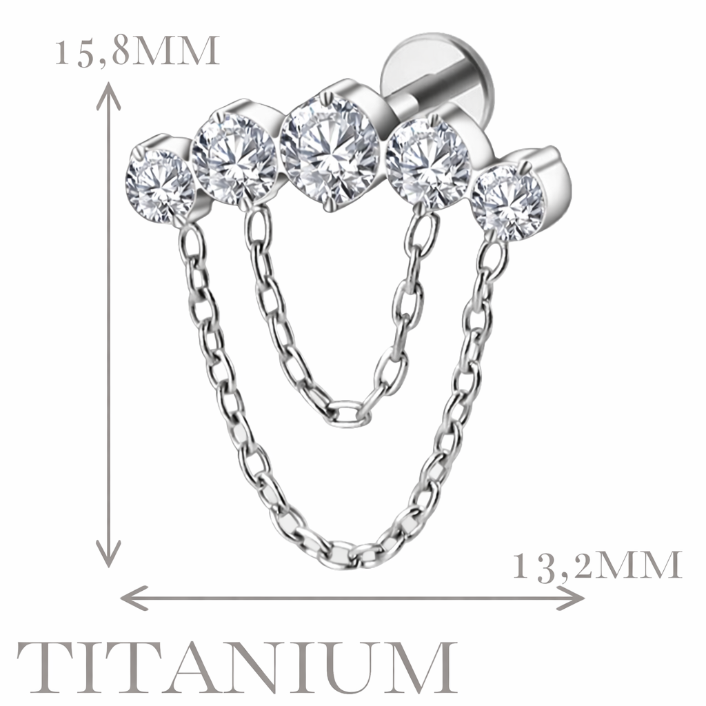 Implant Grade ASTM F136 Titanium Stone Curve Chain Internaly Threaded Labret
