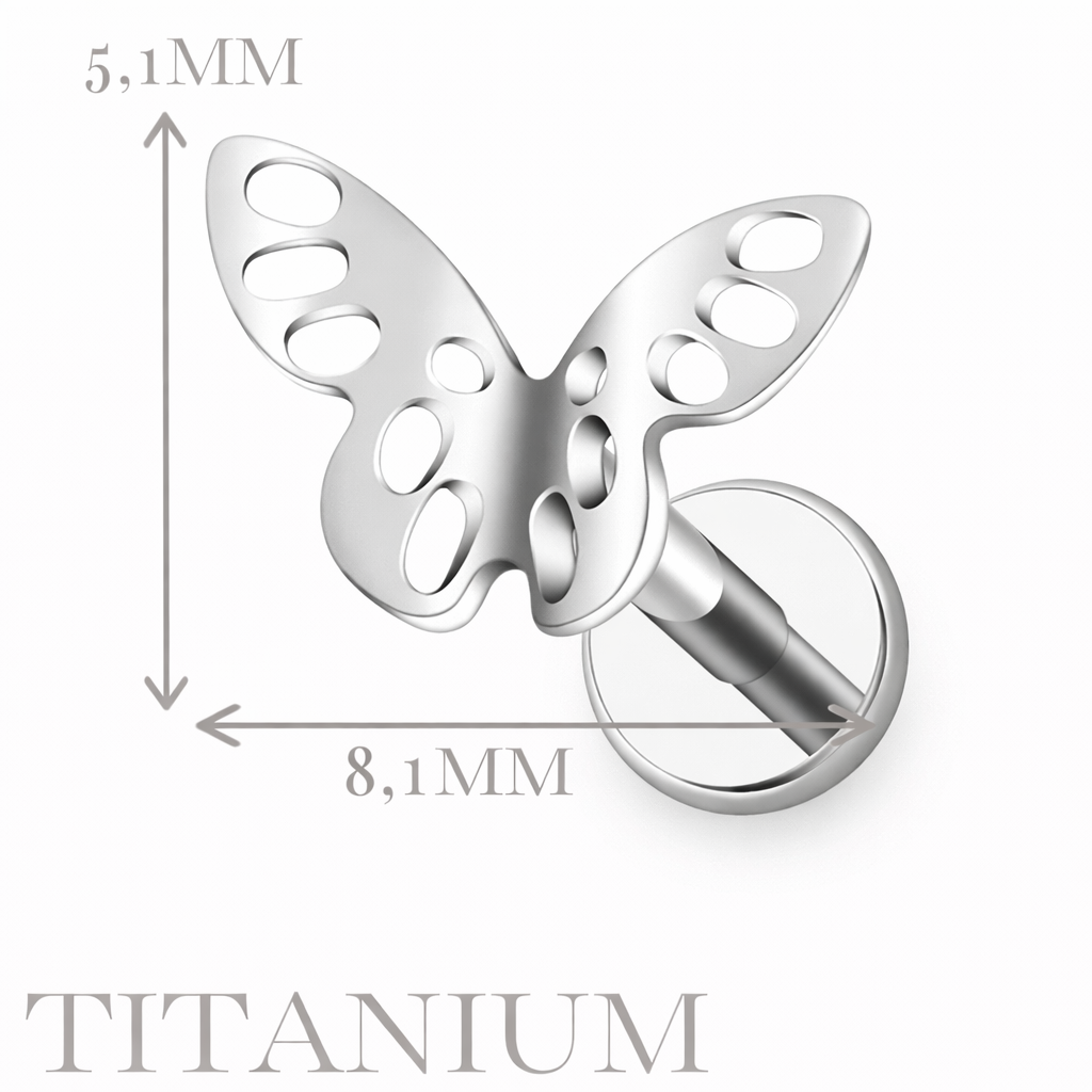 Implant Grade ASTM F136 Titanium Butterfly Holes Internaly Threaded Labret