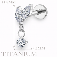 Implant Grade ASTM F136 Titanium Leaves Pendant Internaly Threaded Labret