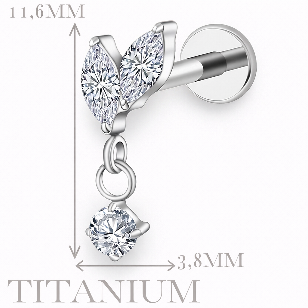 Implant Grade ASTM F136 Titanium Leaves Pendant Internaly Threaded Labret