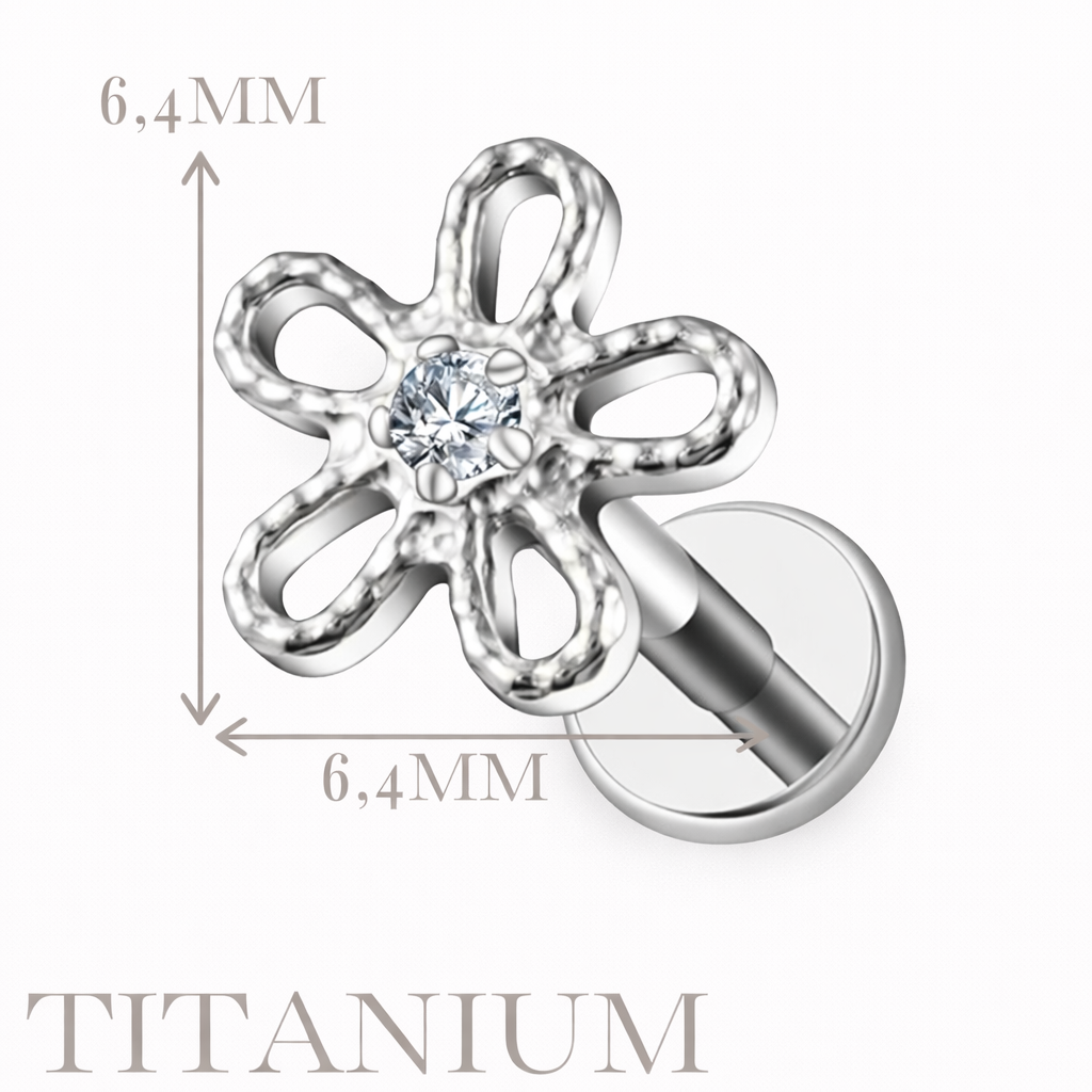 Implant Grade ASTM F136 Titanium Flower Outlines Internaly Threaded Labret