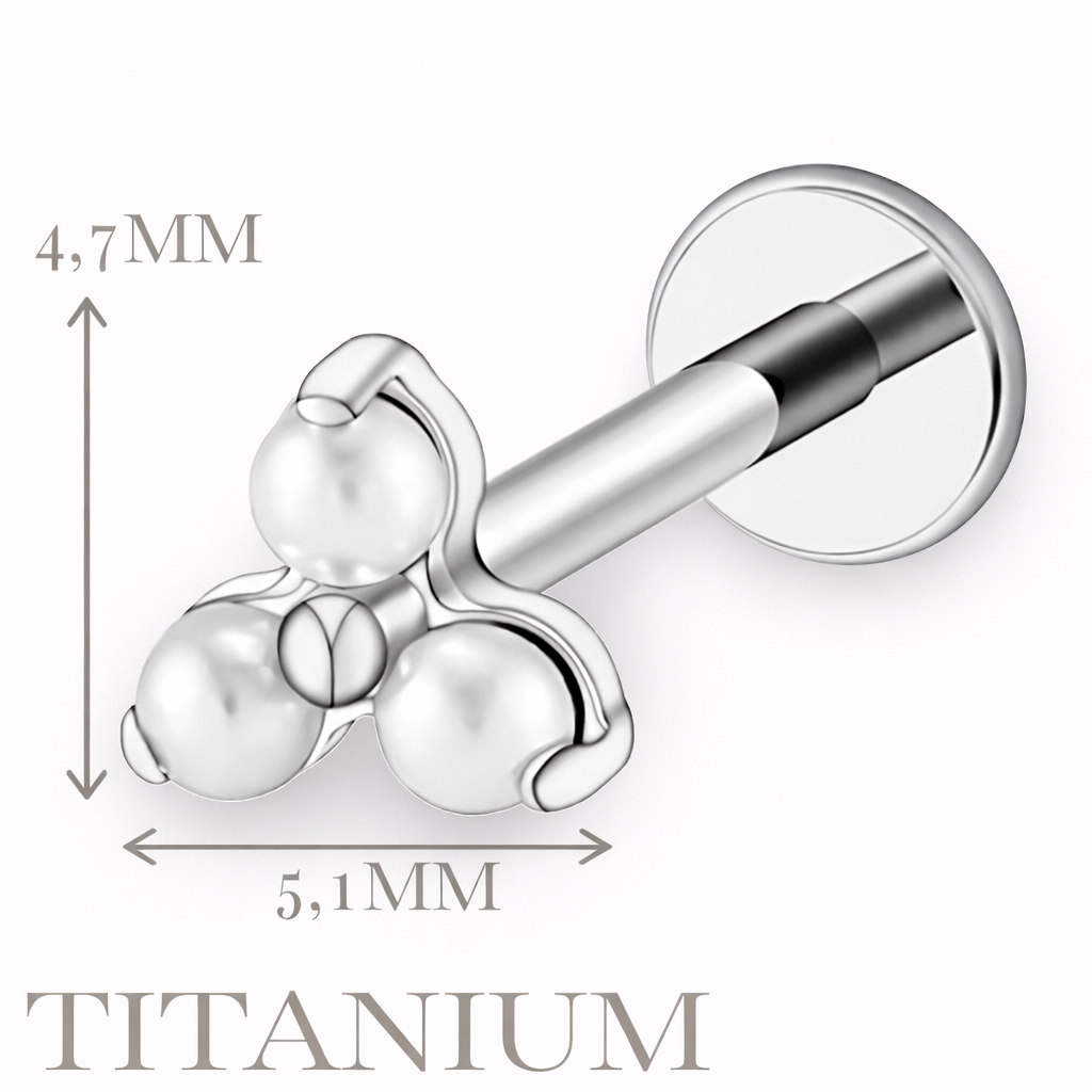 Implant Grade ASTM F136 Titanium 3 Pearls Triangle Top Internaly Threaded Labret