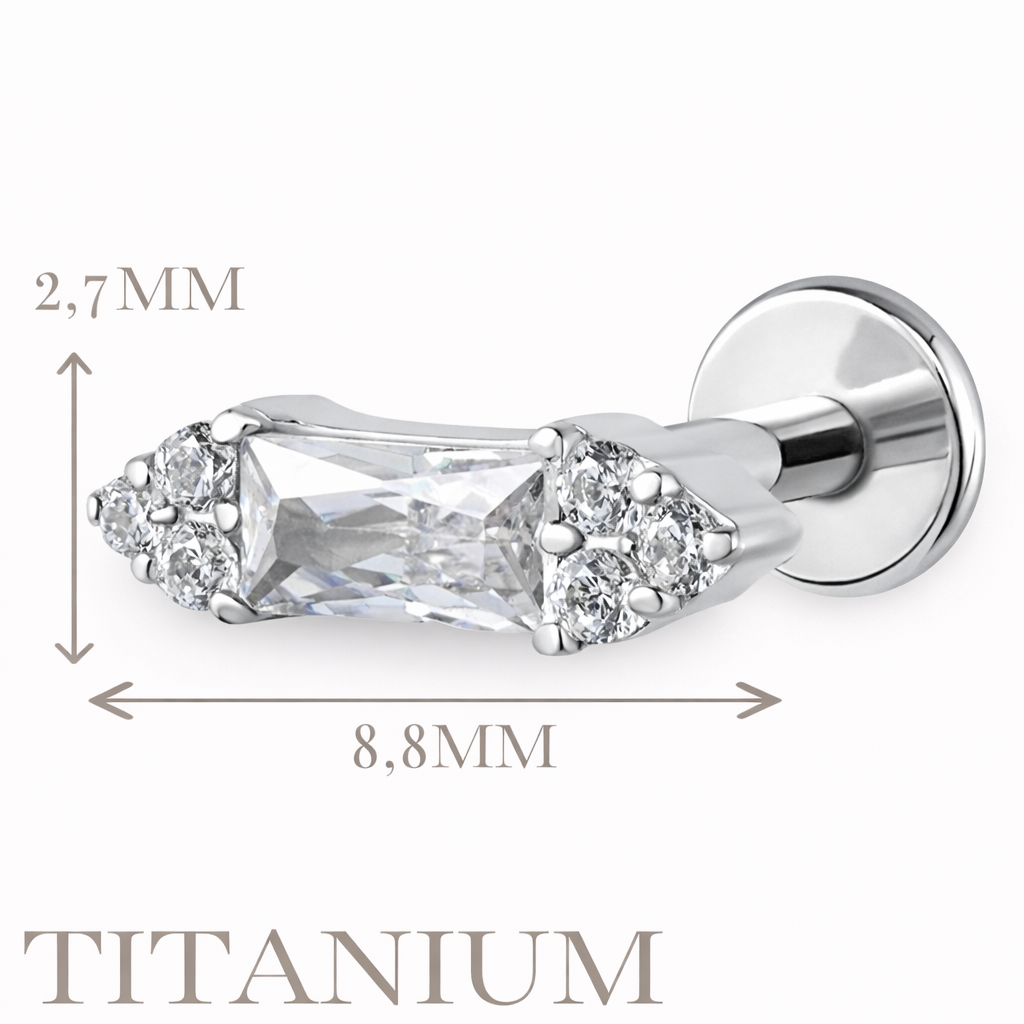 Implant Grade ASTM F136 Titanium Stone Rectangle Top Internaly Threaded Labret
