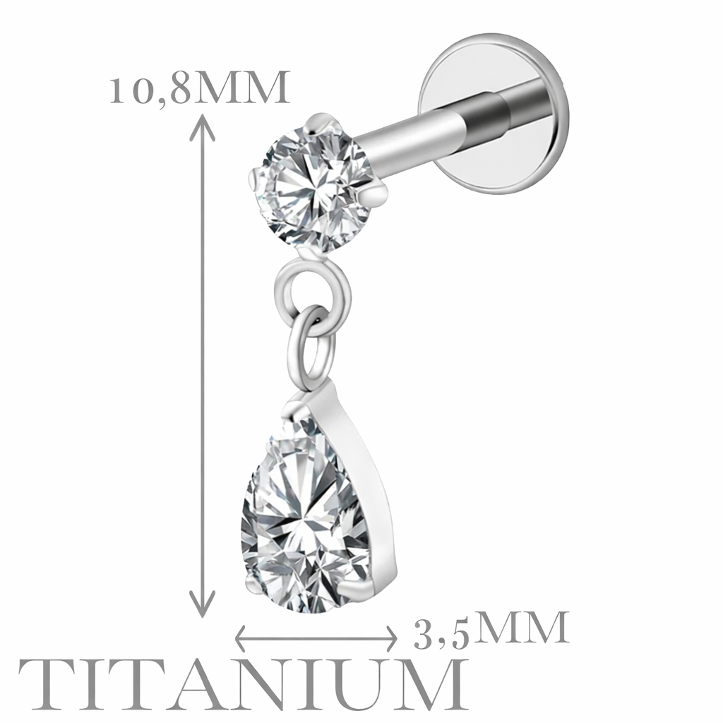 Implant Grade ASTM F136 Titanium Pendant Stone Drop Top Internaly Threaded Labret