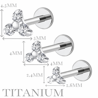 Implant Grade ASTM F136 Titanium 3 Stones Triangle Top Internaly Threaded Labret