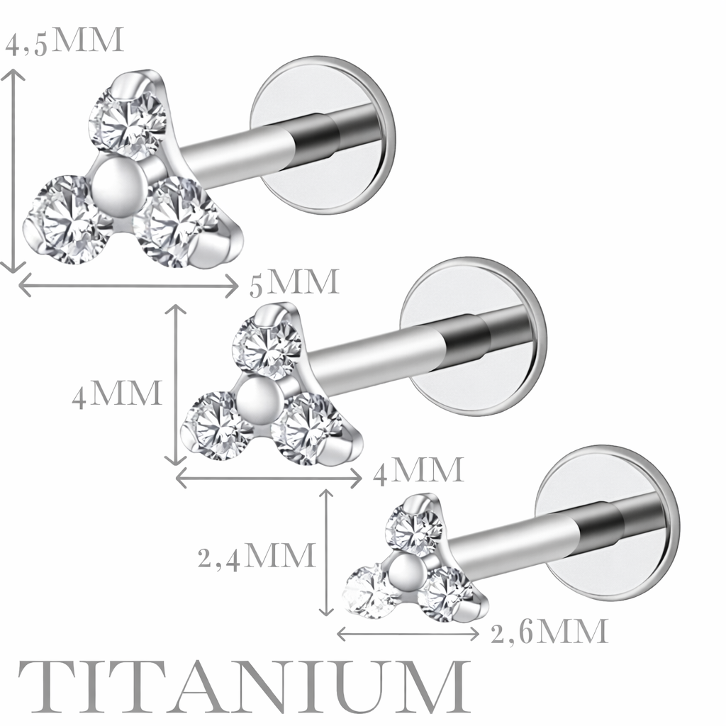 Implant Grade ASTM F136 Titanium 3 Stones Triangle Top Internaly Threaded Labret