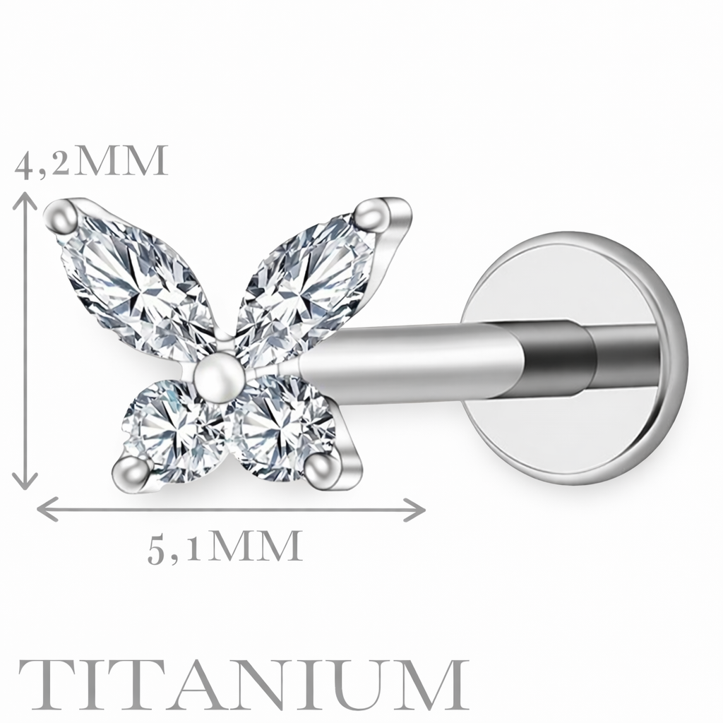 Implant Grade ASTM F136 Titanium Butterfly 4 Stones Top Internaly Threaded Labret