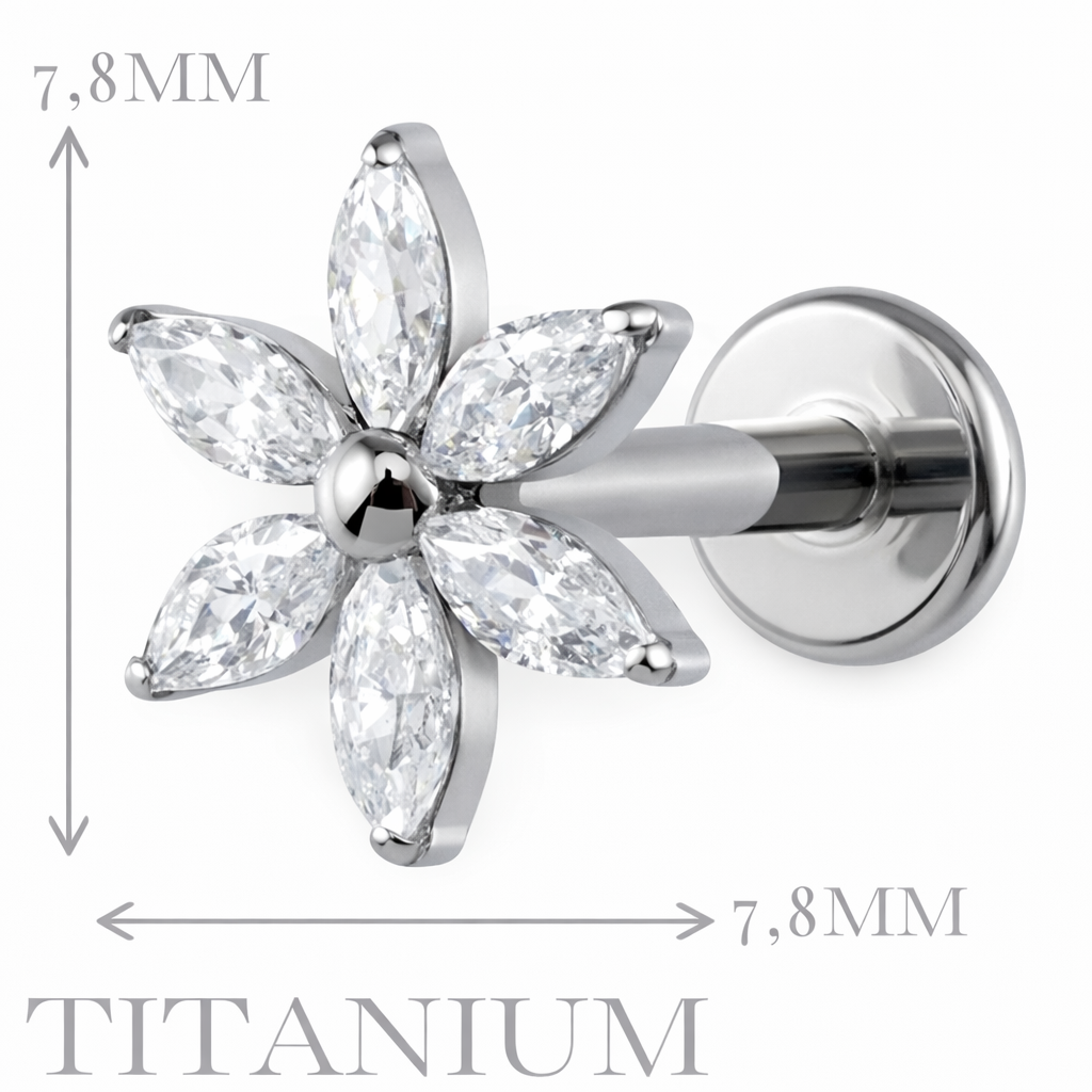 Implant Grade ASTM F136 Titanium Flower Stones Top Internaly Threaded Labret