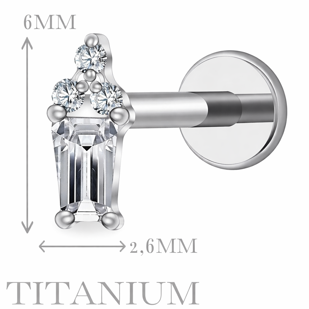 Implant Grade ASTM F136 Titanium Square Triangle Stone Top Internaly Threaded Labret