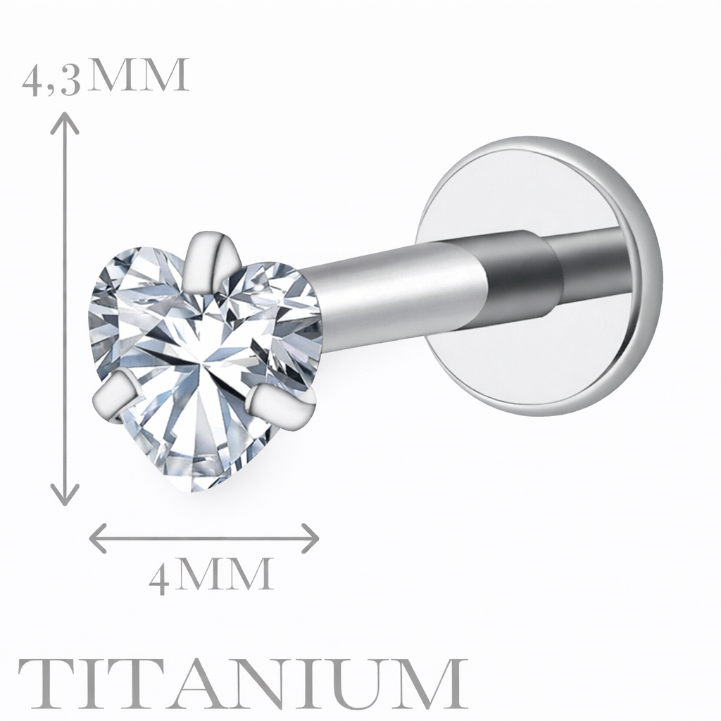 Implant Grade ASTM F136 Titanium Heart Stone Top Internaly Threaded Labret