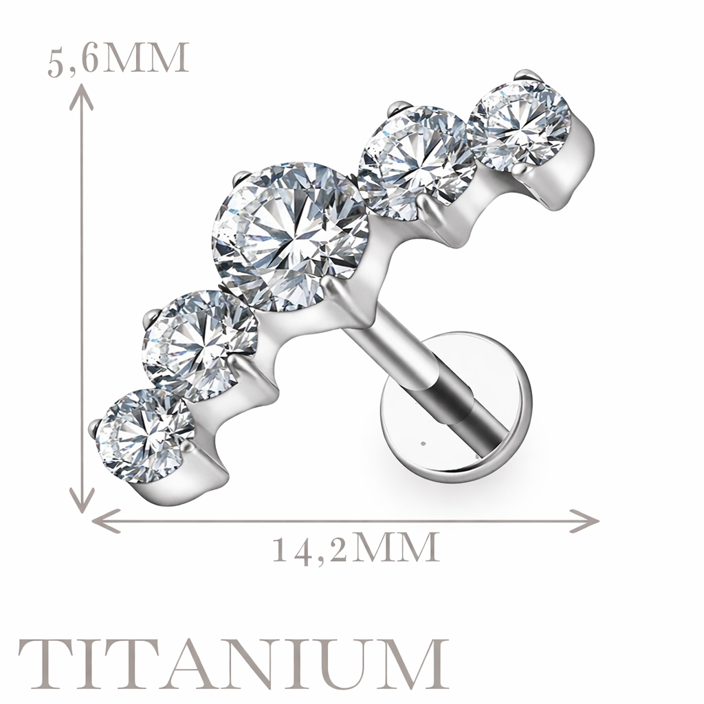 Implant Grade ASTM F136 Titanium 5 Stones Internaly Threaded Labret