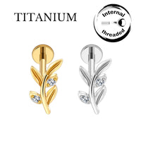 Implant Grade ASTM F136 Titanium Leaf 2 Stones Internaly Threaded Labret