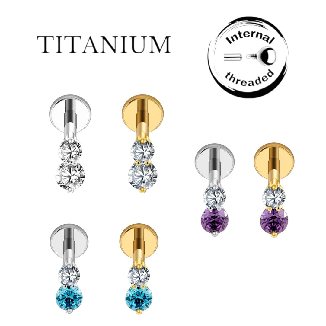 Implant Grade ASTM F136 Titanium Internaly Threaded Double CZ Labret