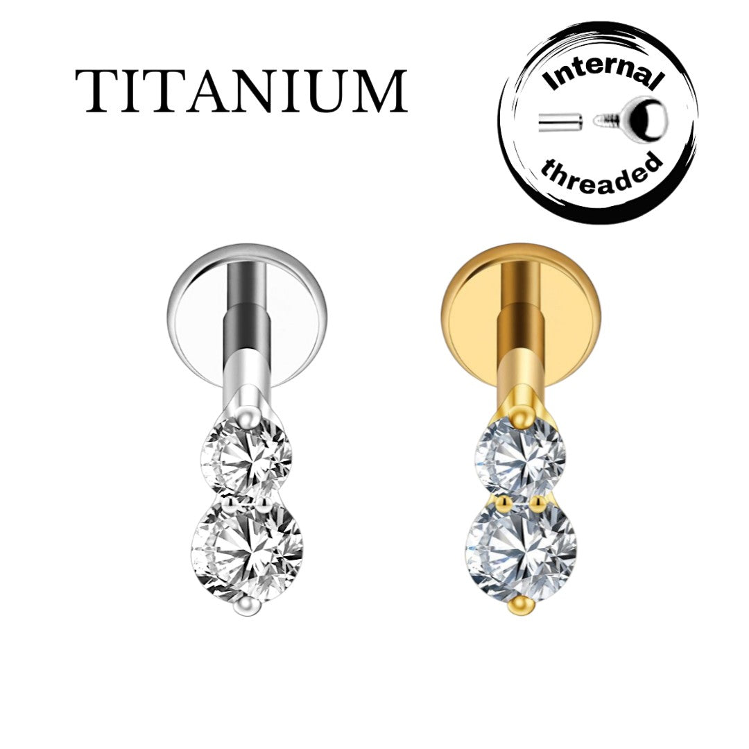 Implant Grade ASTM F136 Titanium Internaly Threaded Double CZ Labret