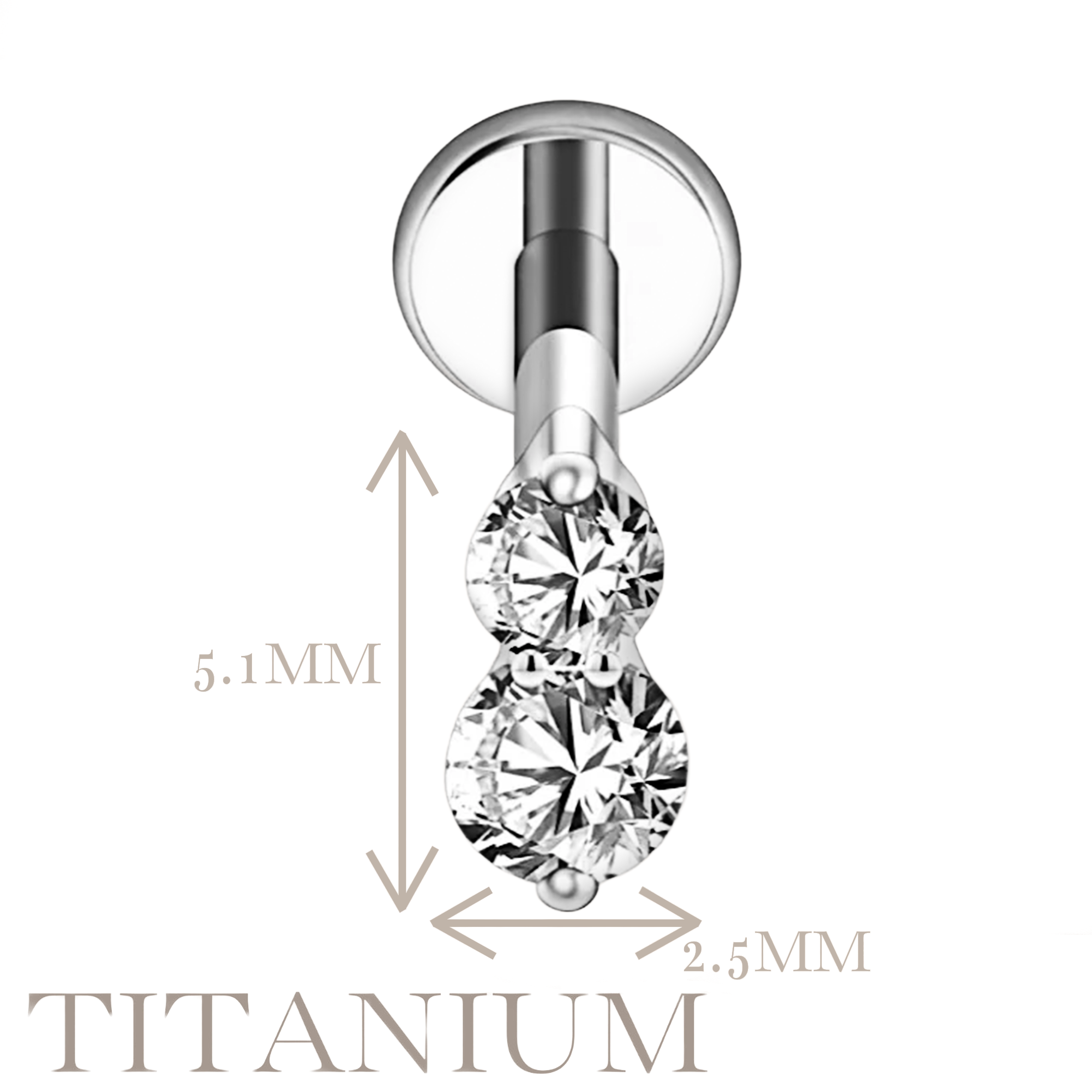 Implant Grade ASTM F136 Titanium Internaly Threaded Double CZ Labret