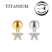 Implant Grade ASTM F136 Titanium Internaly Threaded CZ Star Labret