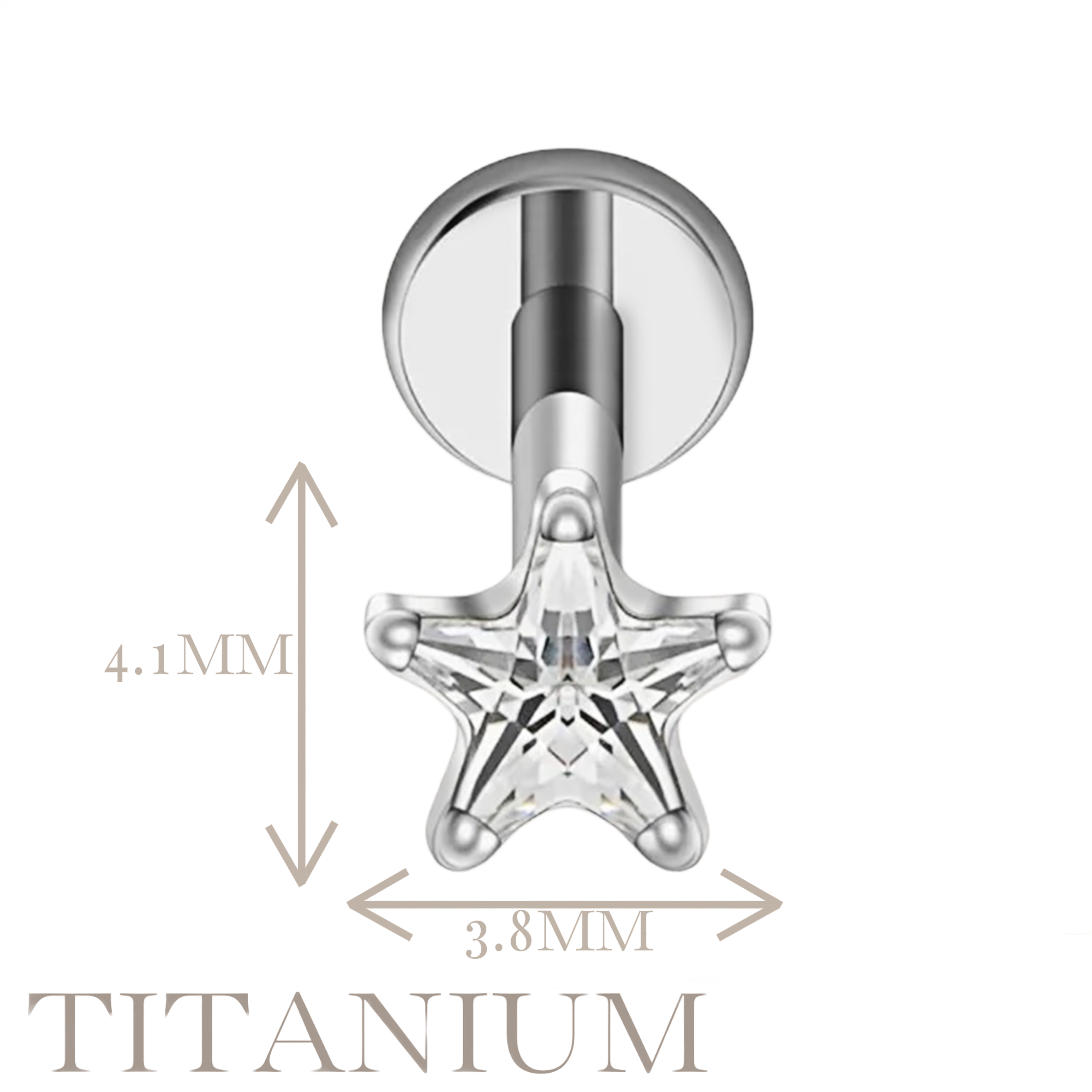 Implant Grade ASTM F136 Titanium Internaly Threaded CZ Star Labret