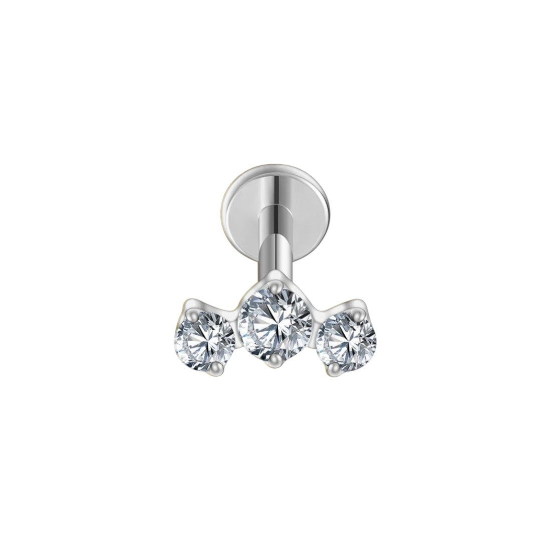 Implant Grade ASTM F136 Titanium Internaly Threaded Triple CZ Cluster Cartilage Labret