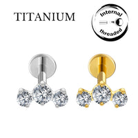 Implant Grade ASTM F136 Titanium Internaly Threaded Triple CZ Cluster Cartilage Labret