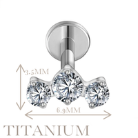 Implant Grade ASTM F136 Titanium Internaly Threaded Triple CZ Cluster Cartilage Labret