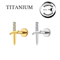 Implant Grade ASTM F136 Titanium Internaly Threaded Zirkonia Sword Labret