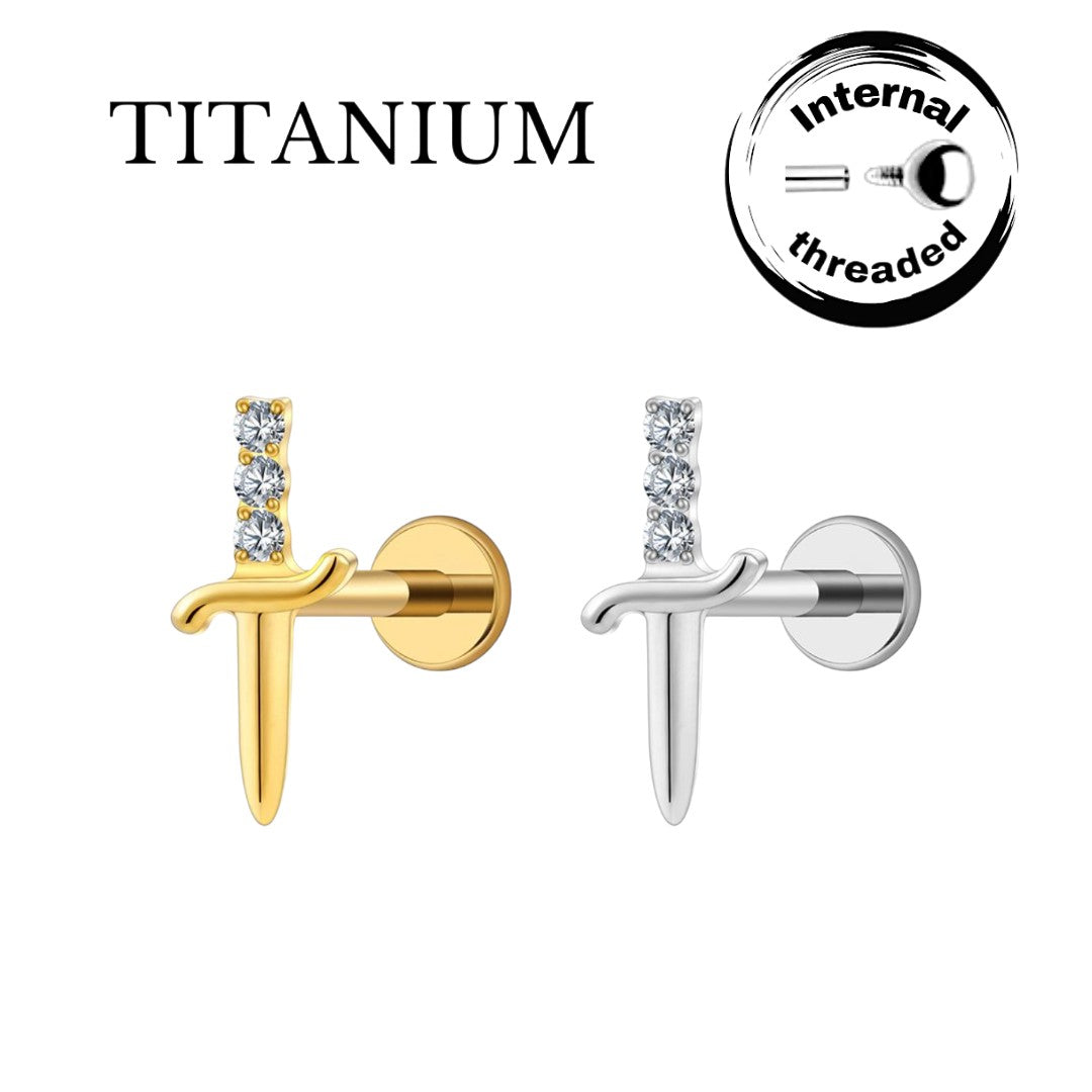 Implant Grade ASTM F136 Titanium Internaly Threaded Zirkonia Sword Labret