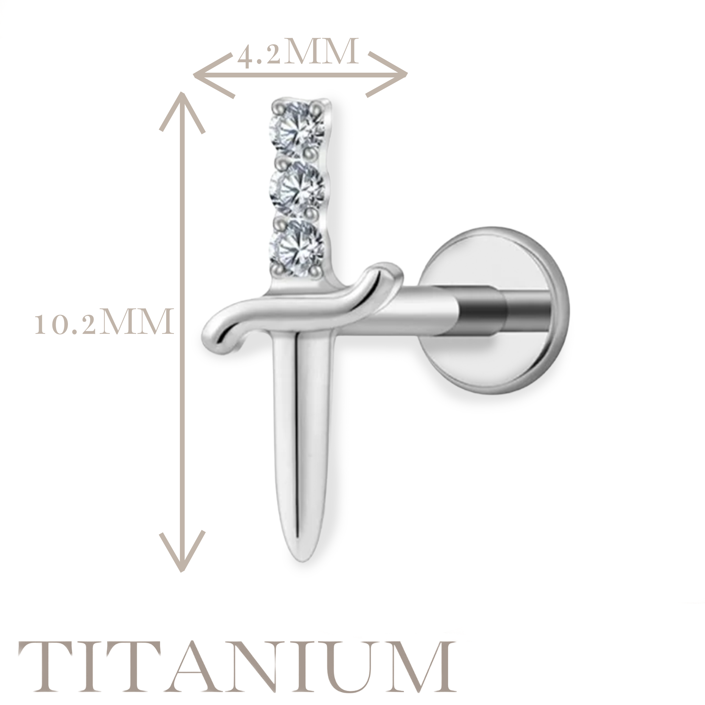 Implant Grade ASTM F136 Titanium Internaly Threaded Zirkonia Sword Labret