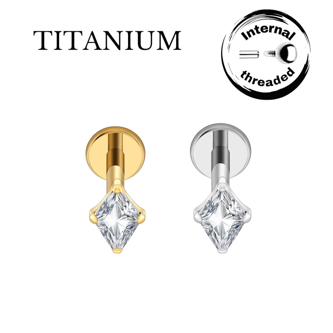 Implant Grade ASTM F136 Titanium Internaly Threaded Rhombos CZ Labret