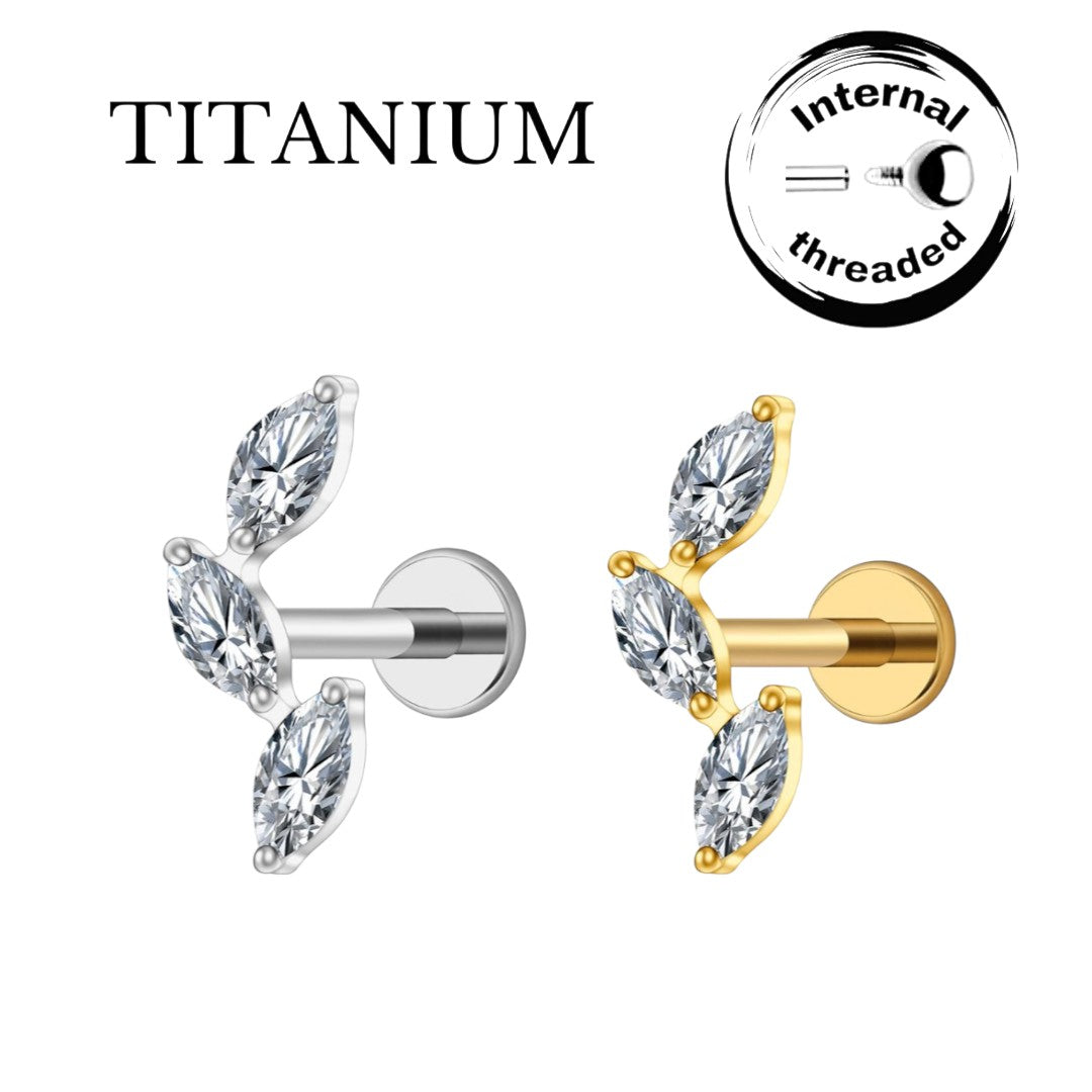 Implant Grade ASTM F136 Titanium Internaly Threaded Triple Marquise CZ Labret